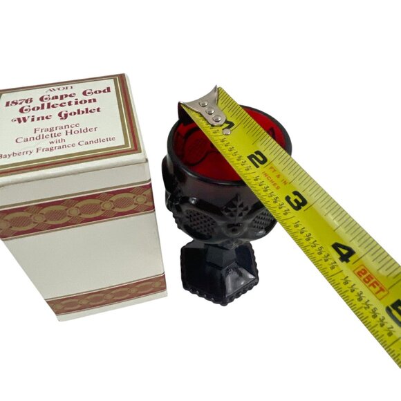 Avon 1876 Cape Cod Collection Ruby Red Glass Wine Goblet Candle Holder With Box - Picture 6 of 8